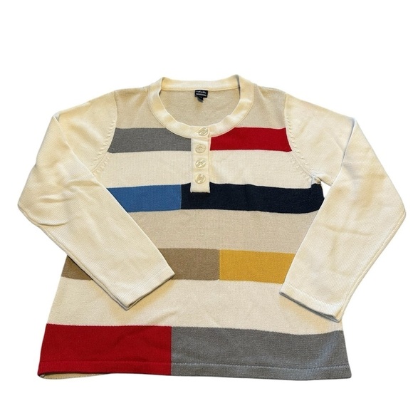 Rafella Sweater Colorblock Striped Casual Classic Chic 3/4 Sleeve Nautical Sz XL - Picture 1 of 11